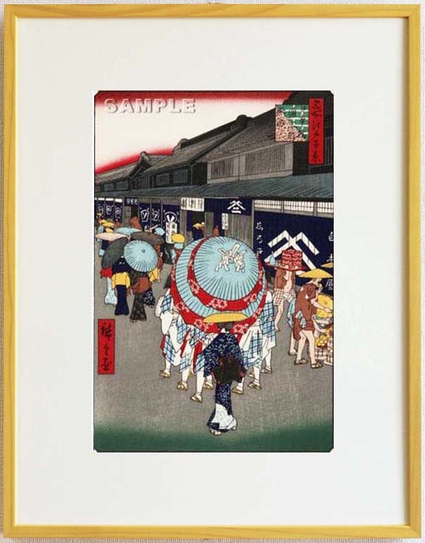 額装 歌川広重 (Utagawa Hiroshige) 木版画　No44 日本橋通一丁目略図 　 名所江戸百景 自宅に届いて直ぐに飾れる、やはり広重は凄い!!