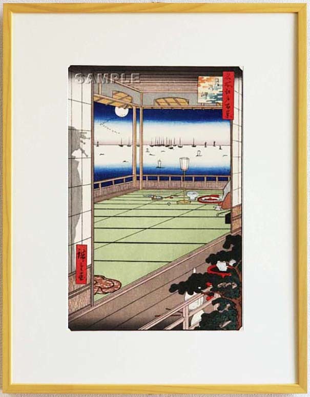 格安SALEスタート！ 額装 歌川広重 (Utagawa Hiroshige) 木版画　No82 月の岬 　 名所江戸百景 自宅に届いて直ぐに飾れる、やはり広重は凄い!! 木版画