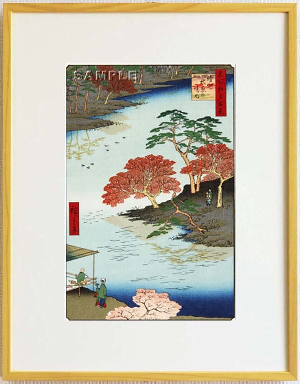 額装 歌川広重 (Utagawa Hiroshige) 木版画　No91 請地秋葉の境内 　 名所江戸百景  自宅に届いて直ぐに飾れる、やはり広重は凄い!!