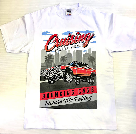 新しい季節 BH66)SHAKA WEAR Tシャツ半袖/WHITE×RED/LA/HIPHOP/M