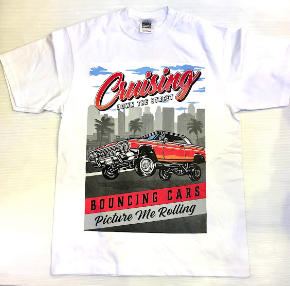 BH66)SHAKA WEAR CRUISING プリント Tシャツ半袖/WHITE×RED/LA/HIPHOP/3XL/大きいサイズ/ヘビー/USサイズ