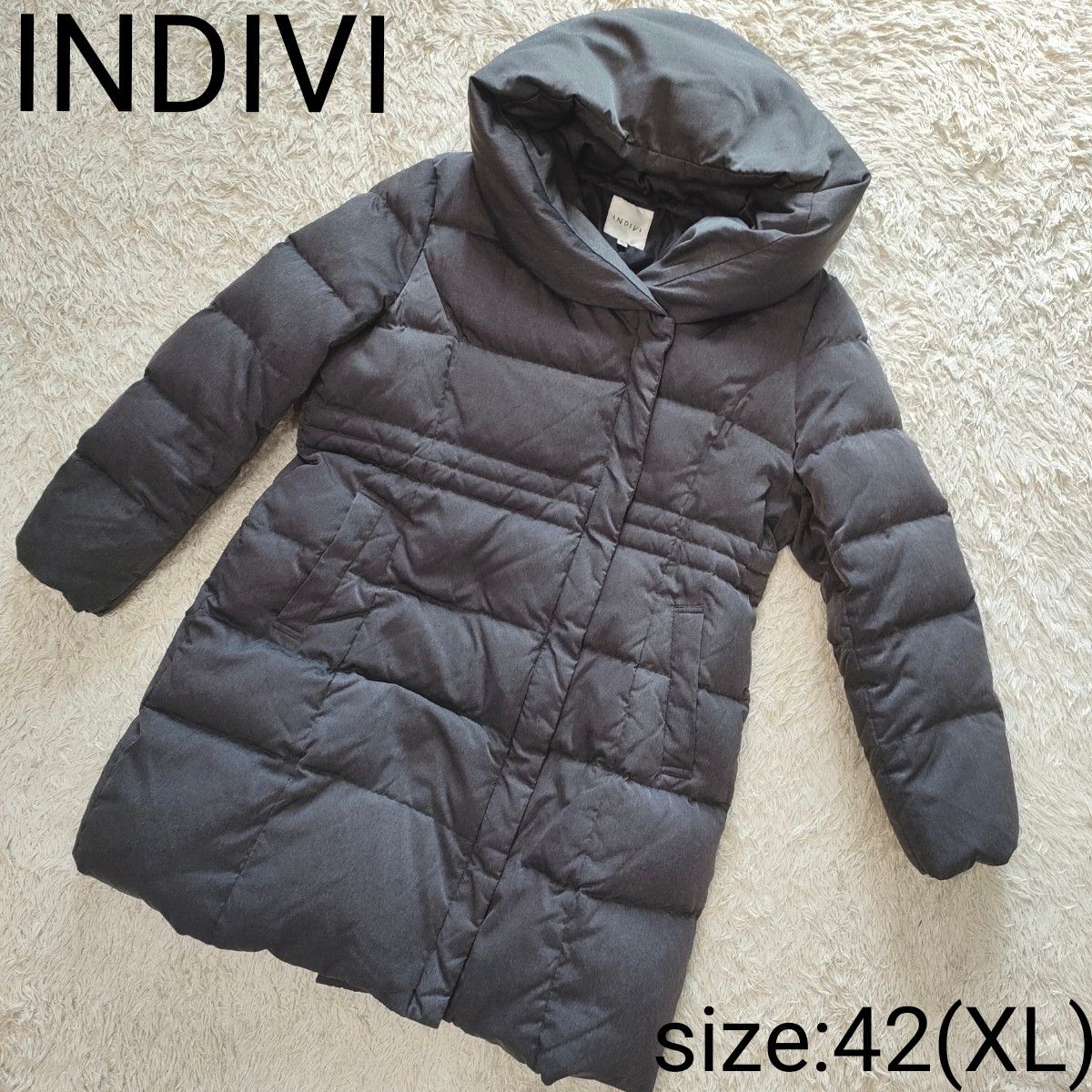 INDIVI インディヴィ ダウンコート フード ショールカラー 大きいサイズ XL ダウンジャケット