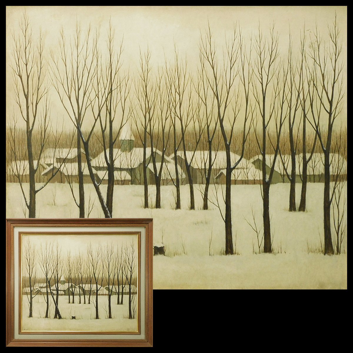  Fukui good .. snow scenery F20 oil painting canvas frame ( exclusive use paper box ) Tokyo country . modern fine art pavilion warehouse painter thing .. Takumi painter n23091704