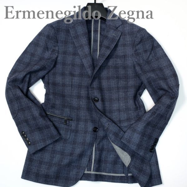 定価数十万円☆エルメネジルドゼニア Ermenegildo Zegna チェックジャケット/国内正規/スイス製/ ネイビー 46（5070)bjegjの画像1