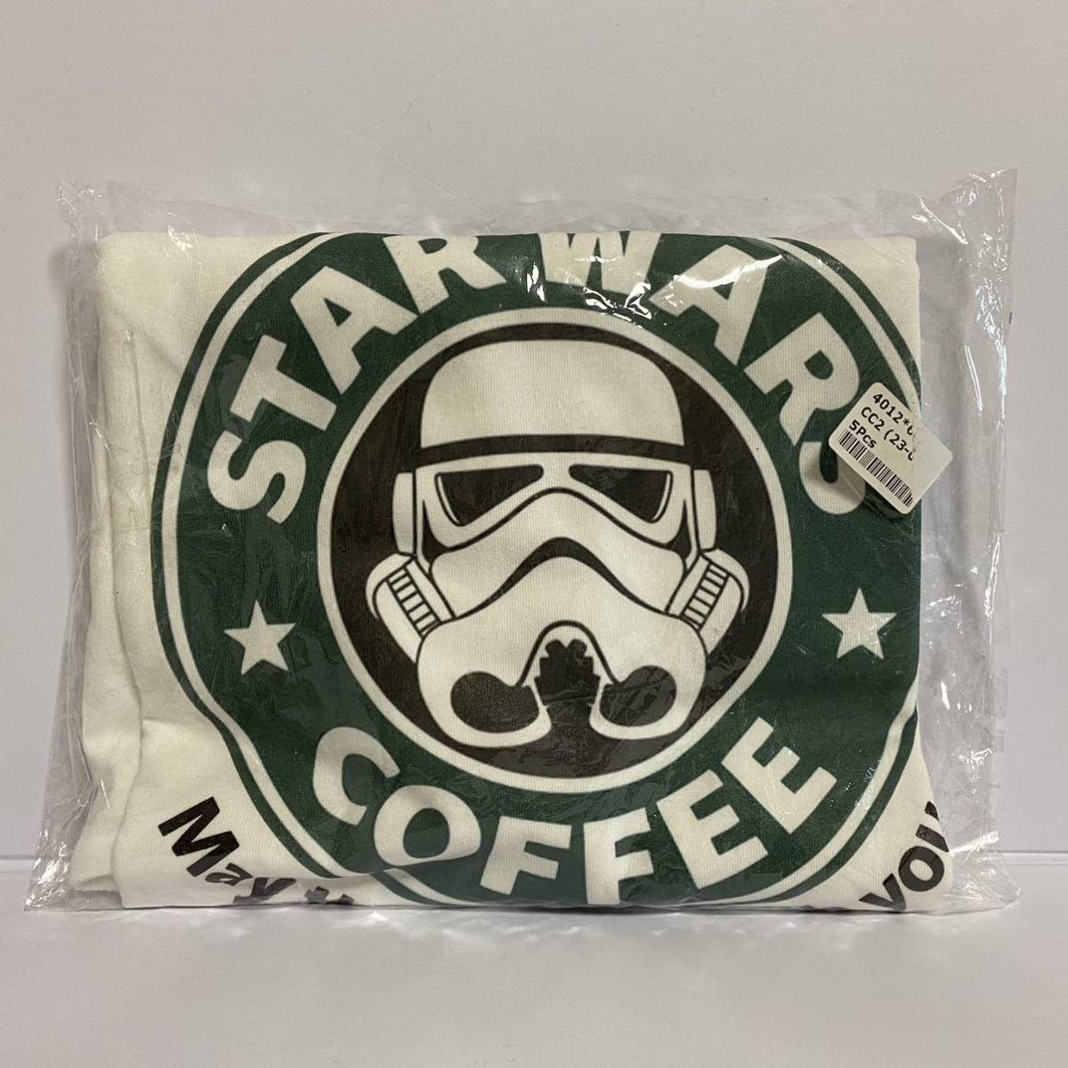 ★新品未開封　スターウォーズ・スターバックスコラボTシャツ　M ホワイト　ストームトゥルーパー　パロディ 半袖 男女兼用_画像1