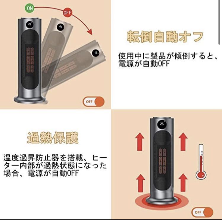 セラミックヒーター 電気ファンヒーター 自動首振り リモコン付き 暖房器具_画像5