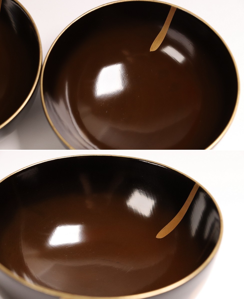 CF88 時代輪島塗 牡丹に蝶金蒔絵黒塗椀 二客 金縁 木製漆器 明治 CF88 時代輪島塗 牡丹に蝶金蒔絵黒塗椀 二客 金縁 木製漆器 明治