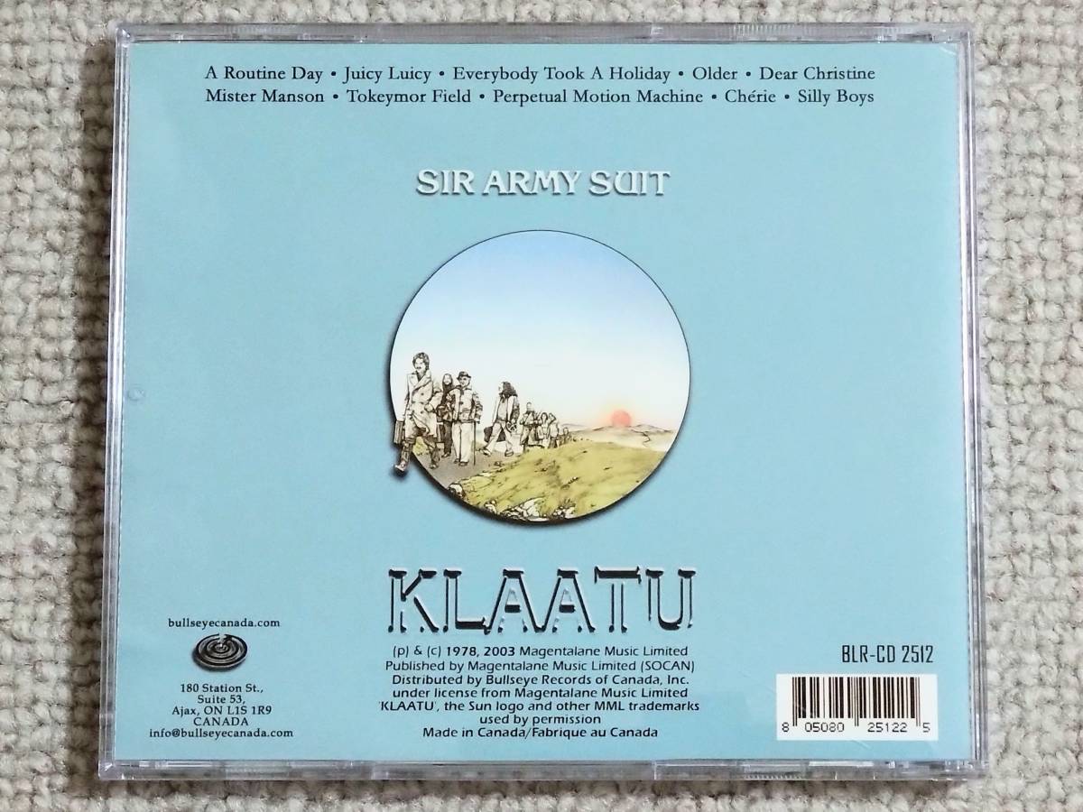 ●美品CD Klaatu/クラトゥ『Sir Army Suit』●輸入盤/加プログレッシブ/サイケポップ/Made in Canada_画像2