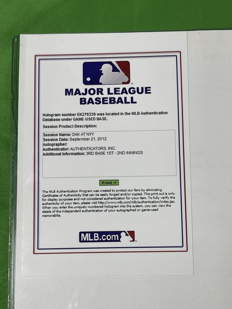 MLB　ニューヨーク・ヤンキース　イチロー　＃３１　直筆サイン入り　実使用　三塁ベース　プロ野球　イチローホログラム　証明書付き_画像9