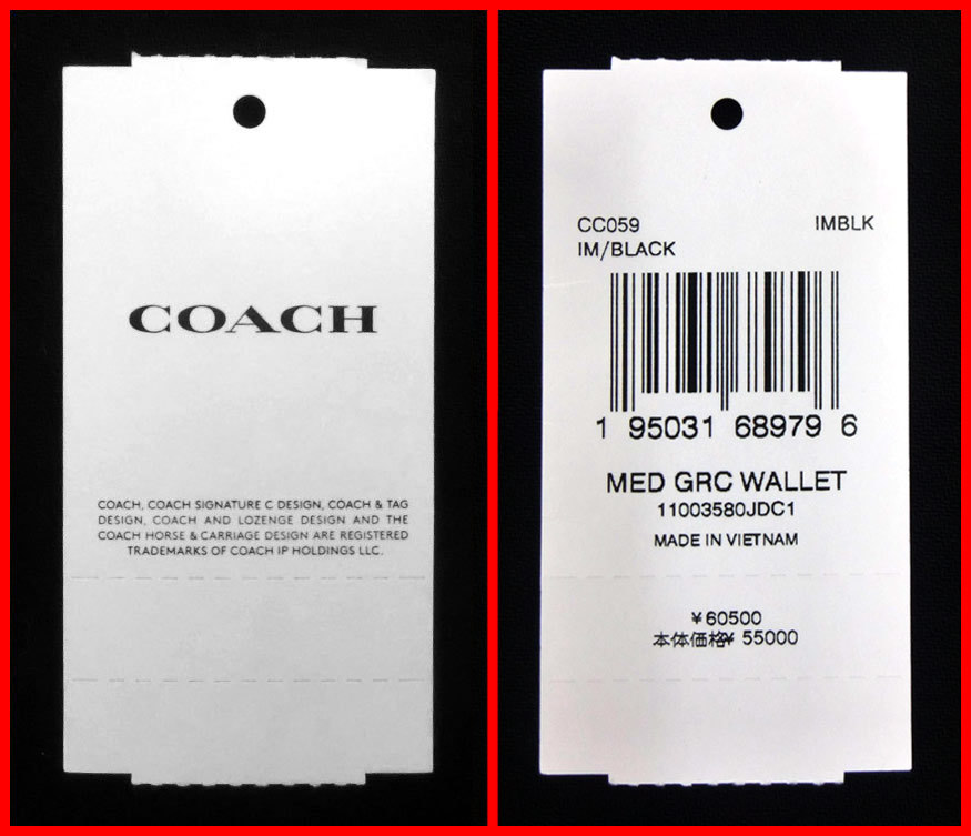 【国内正規品】79%OFF◆コーチCOACH◆ミディアムグレースウォレット二つ折り財布サイフ皮革レザーCC059◆黒ブラック定価:60,500円