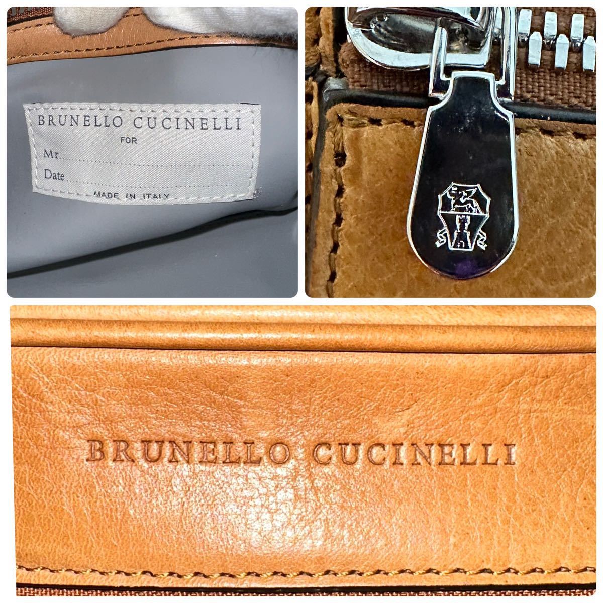 希少★ BRUNELLO CUCINELLI ブルネロクチネリ セカンドバッグ ポーチ クラッチバッグ オールレザー ライトブラウン_画像10