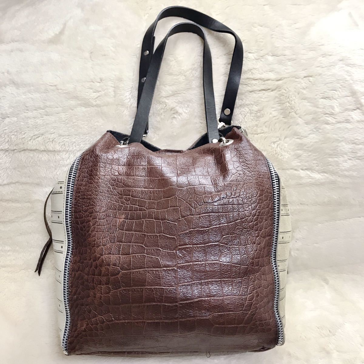 美品 BARBARA RIHL カウハイド レザー 4ジップバッグ トートバッグ