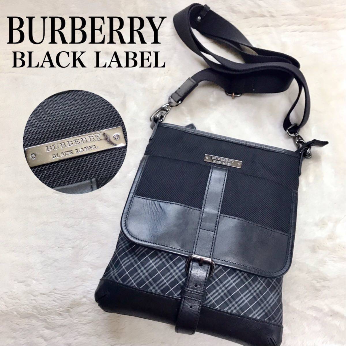 美品 BURBERRY BLACK LABEL ショルダーバッグ レザー 総柄 バーバリーブラックレーベル サコッシュ クロスボディ 斜めがけ_画像1