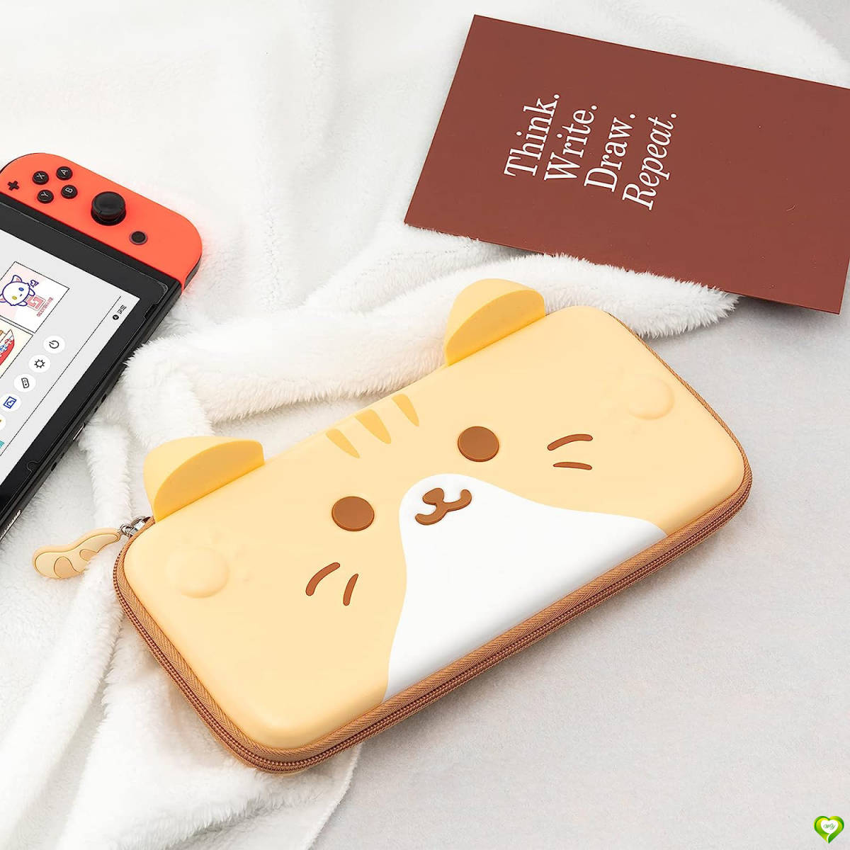 【かわいい猫の収納ケース 】Switch ケース Switch oled 対応 収納ケース 収納バッグ 全面保護 持ち運び便利 防水防汚 高品質 イエロー