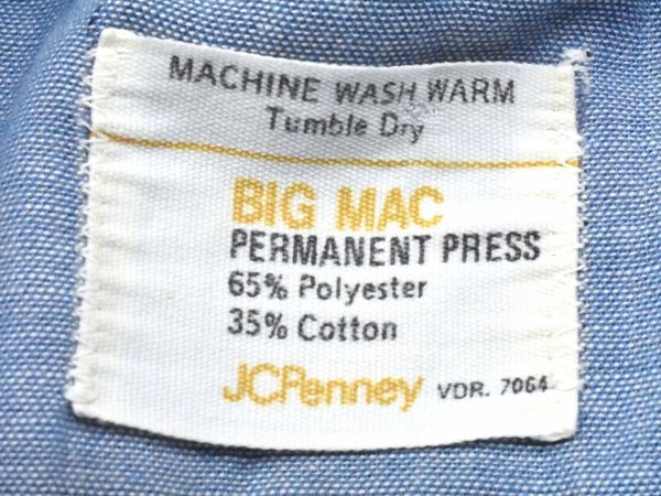 難有 70'sUSA古着 BIG MAC ビンテージ 刺繍 シャンブレーシャツ sizeL相当 オウム アニマル デニム ビッグマック JC Penney 70年代アメリカ_画像5