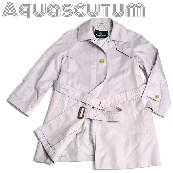 Aquascutum■美品　ベルト付きトレンチコート　ステンカラーコート　スプリングコート　コットン100％　パープル　アクアスキュータム