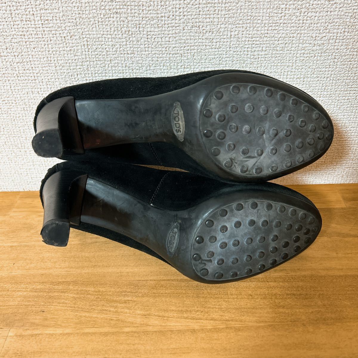 TOD’S トッズ　スエード　ブラック　黒色　23.5cm ゴンミーニ　36.5 ハイヒール　太ヒール　ラウンドトゥ_画像8