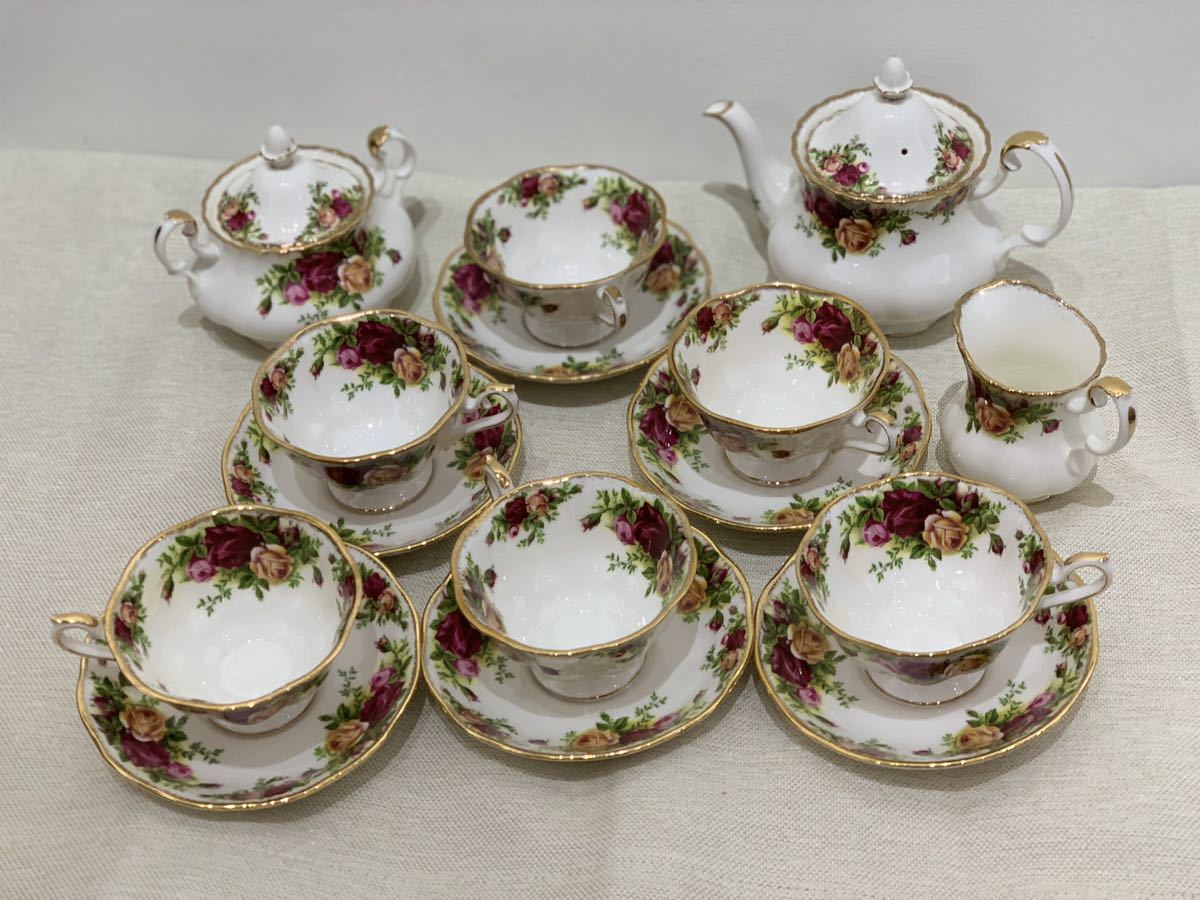 満点の Roses」茶器まとめ Country 「Old CHINA BONE ALBERT ROYAL シュガーポット ティーポット ミルクポット カップ&ソーサー6点セット ロイヤルアルバート 満点の Roses」茶器まとめ Country 「Old CHINA BONE ALBERT ROYAL シュガーポット ティーポット ミルクポット カップ&ソーサー6点セット ロイヤルアルバート