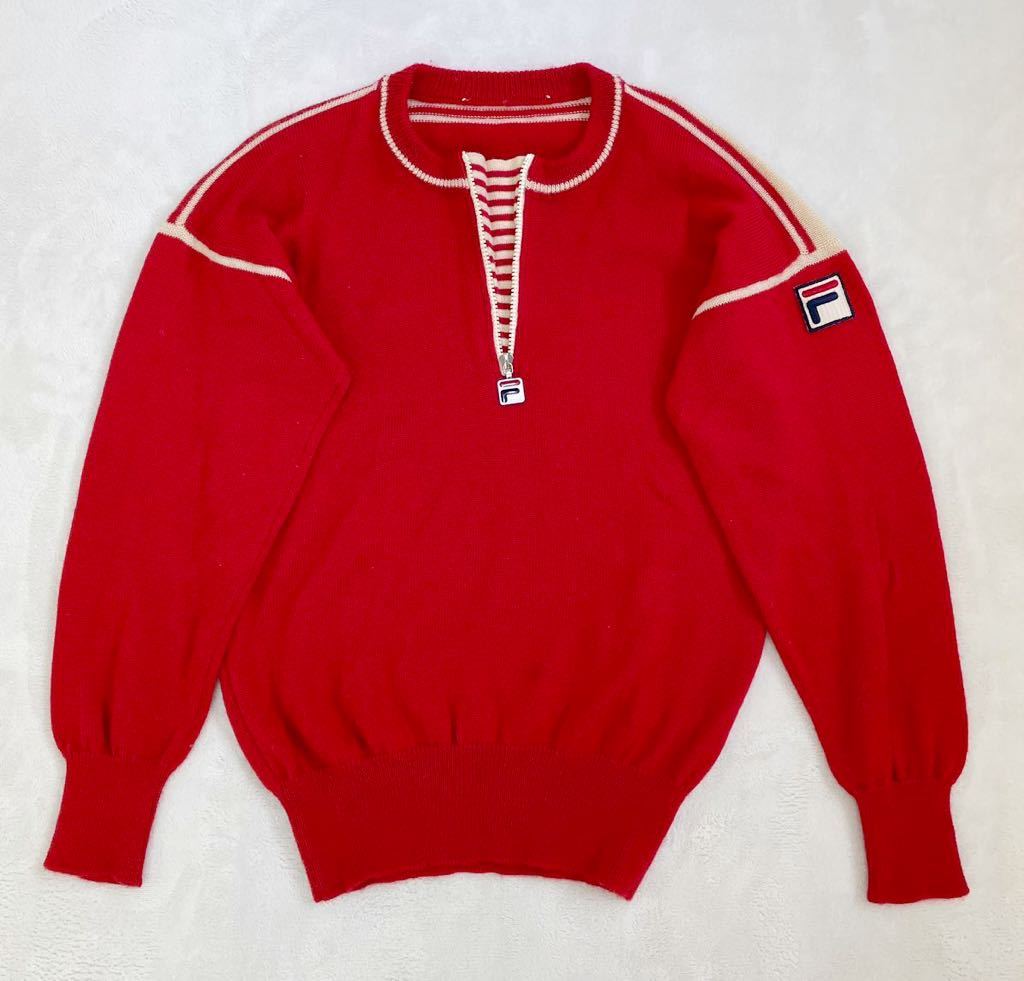  rare rare 70-80s Italy made FILA Old filler long sleeve knitted sweater men's M size corresponding red box Logo 