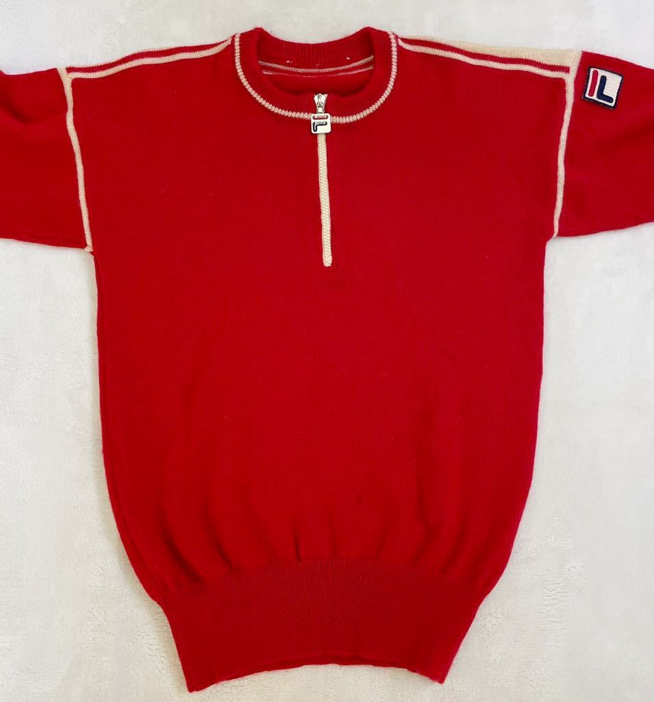  rare rare 70-80s Italy made FILA Old filler long sleeve knitted sweater men's M size corresponding red box Logo 