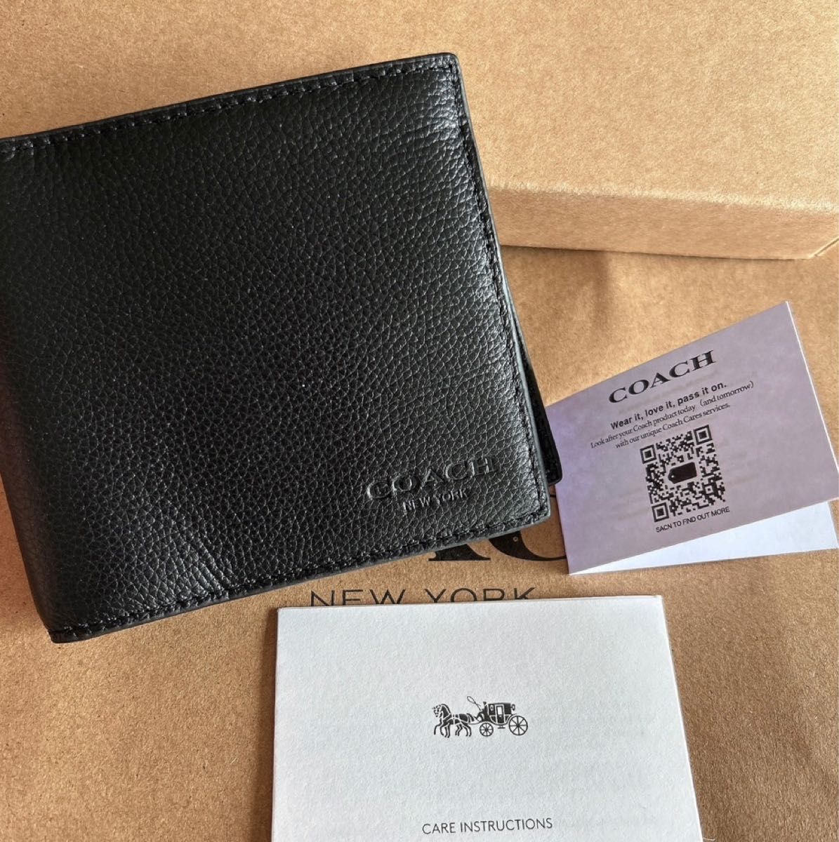 新品 未使用 COACH コーチ ミッドナイトネイビー 濃紺 2つ折り財布4