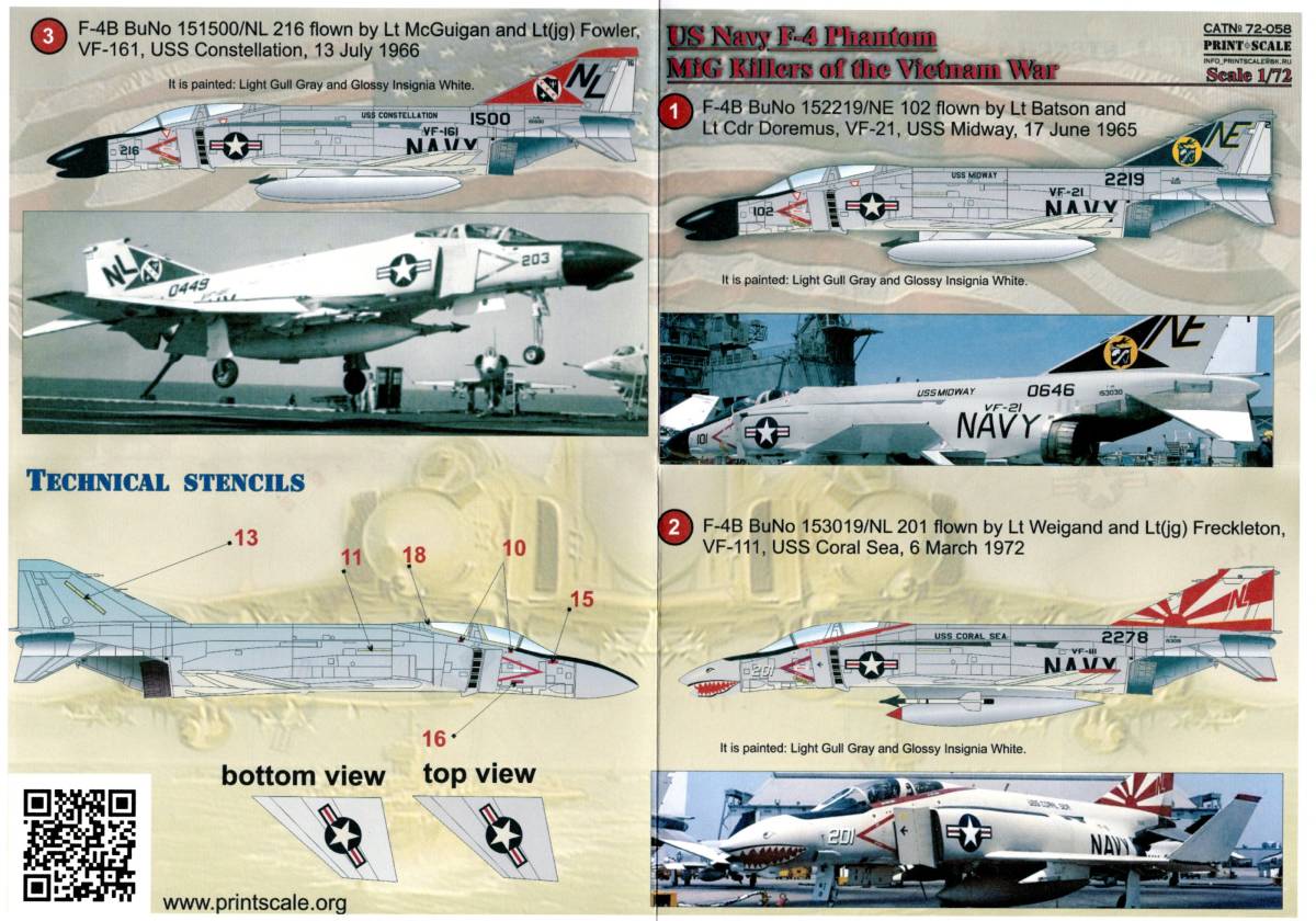 1/72 Print Scaleプリントスケールデカール 72-058 US NAVY F-4 Phantom Mig Killers of the Vietnam War Part 1の画像3