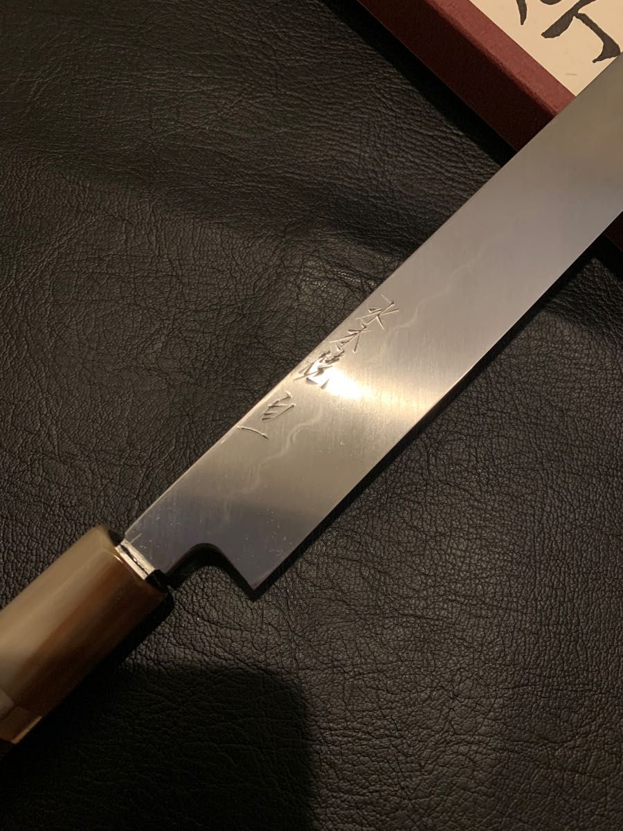 堺打刃物 白木健一作 左利き用 蛸引 先丸 水本焼 白一鋼 包丁 堺打刃物 白木健一作 左利き用 蛸引 先丸 水本焼 白一鋼 包丁
