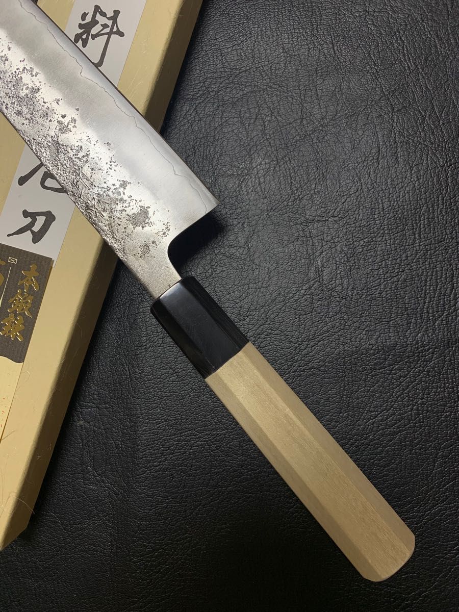 堺打刃物 助松 和牛刀 切付 包丁 6寸 銀三鋼 梨地 水牛八角柄