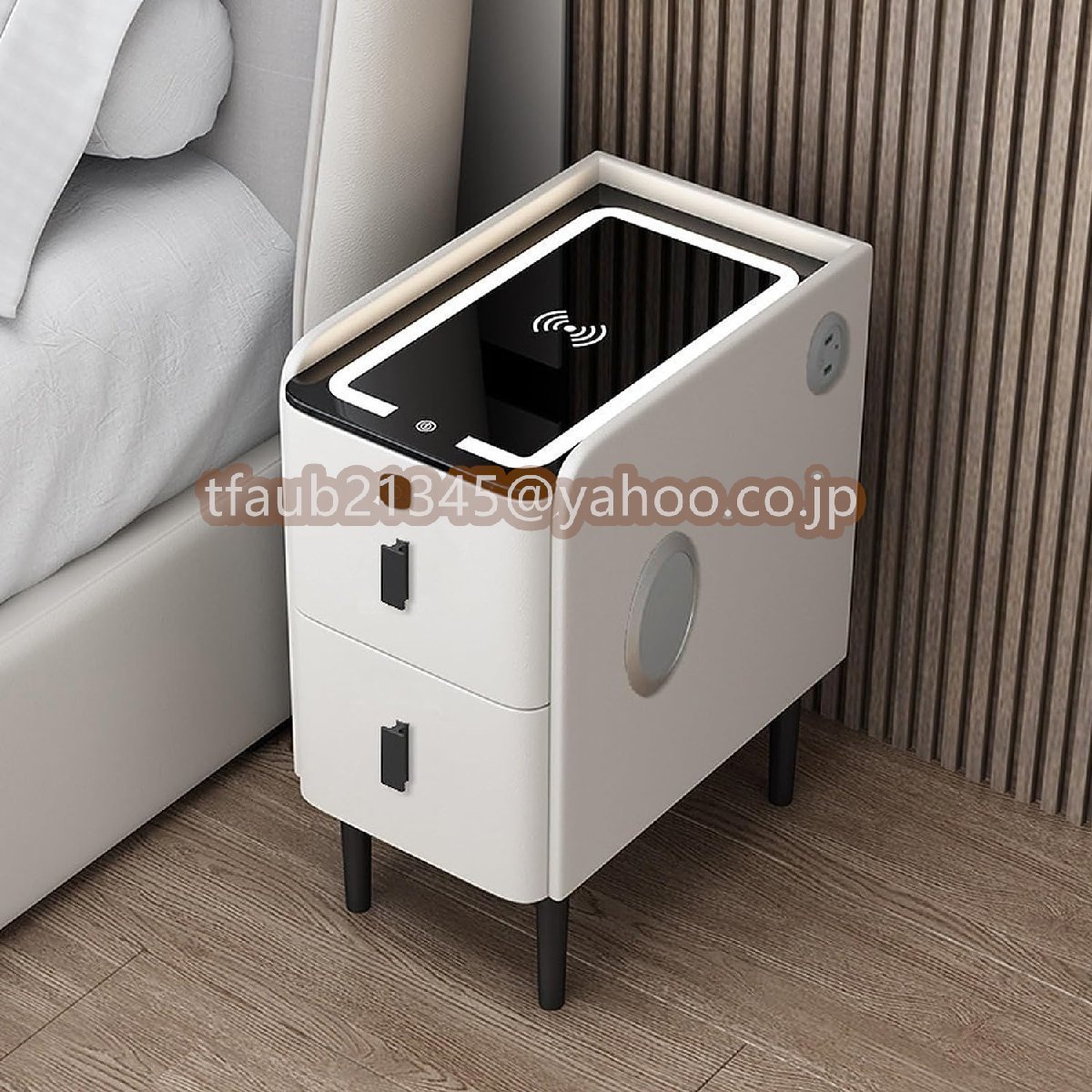  multifunction natural wood. bedside table low chest side table outlet attaching fingerprint lock USB port LED light (30x40x50cm)