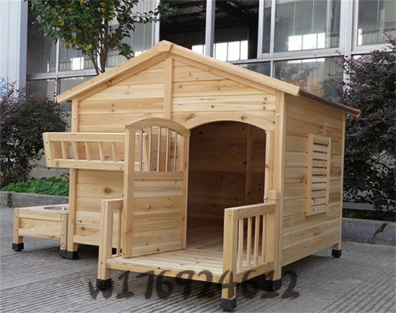 新品 犬舎 犬小屋 屋外ハウス 窓付き 風通し ウッディ犬舎ペットゲージ 杉木製 ドッグパーク 外飼い お庭用 型犬 中型犬 室外 ペット用品_画像1