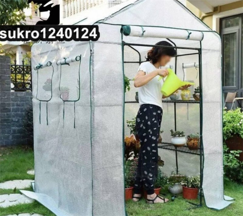 PE material greenhouse plastic greenhouse outdoor gardening flower stand potted plant garden house cover 3 step flower . stand is attached 