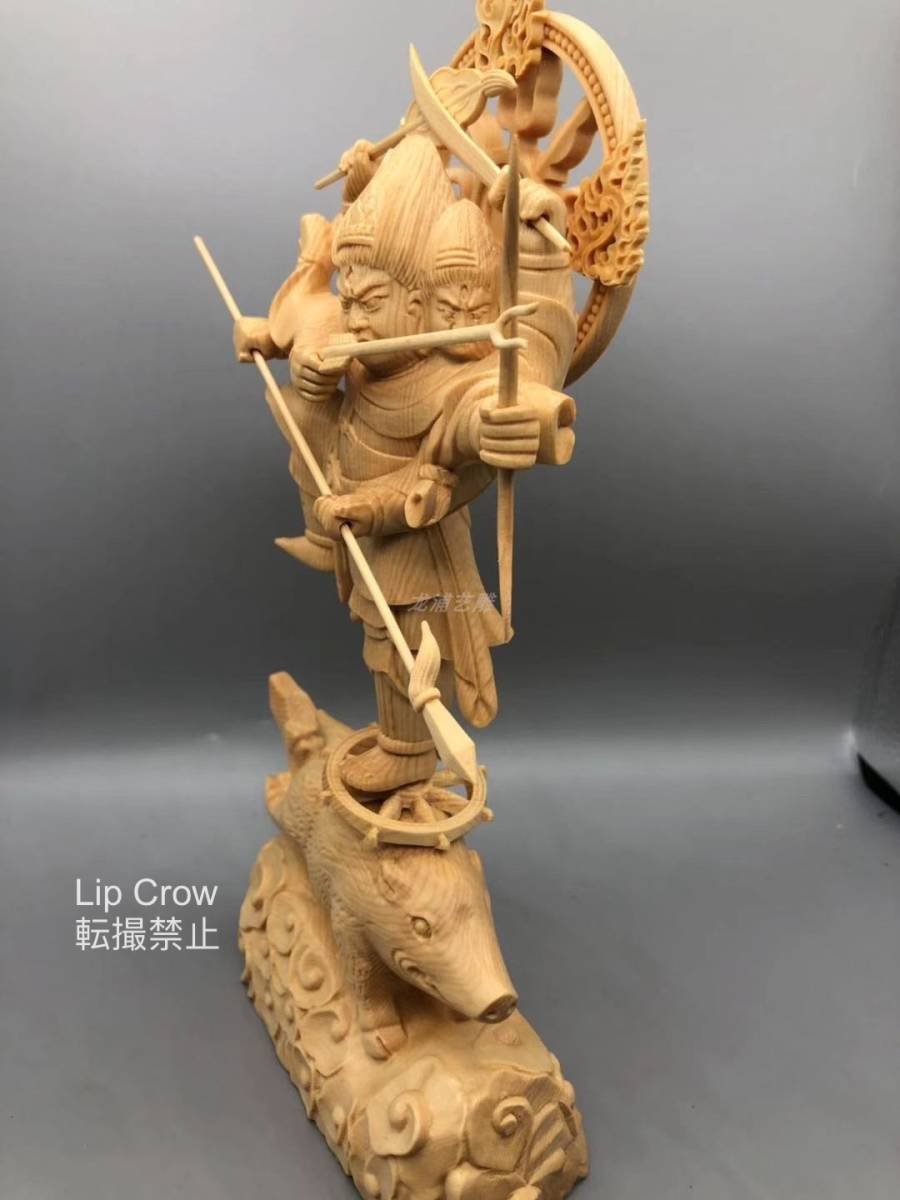 新品木彫仏像 精密細工 摩利支天立像 高さ28cm 総檜材 仏教美術_画像8