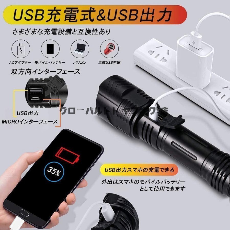 超人気 懐中電灯 ライト 超強力 超高輝度7500ルーメン ハンディライト CREE XHP99 ledライト キャンプ 軍用 最強 小型 USB充電式 S117_画像4