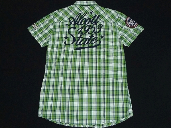 新品ALCOTTアルコット半袖カスタムチェックワークシャツMグリーン背面刺繍ワッペン付き\10450_画像2