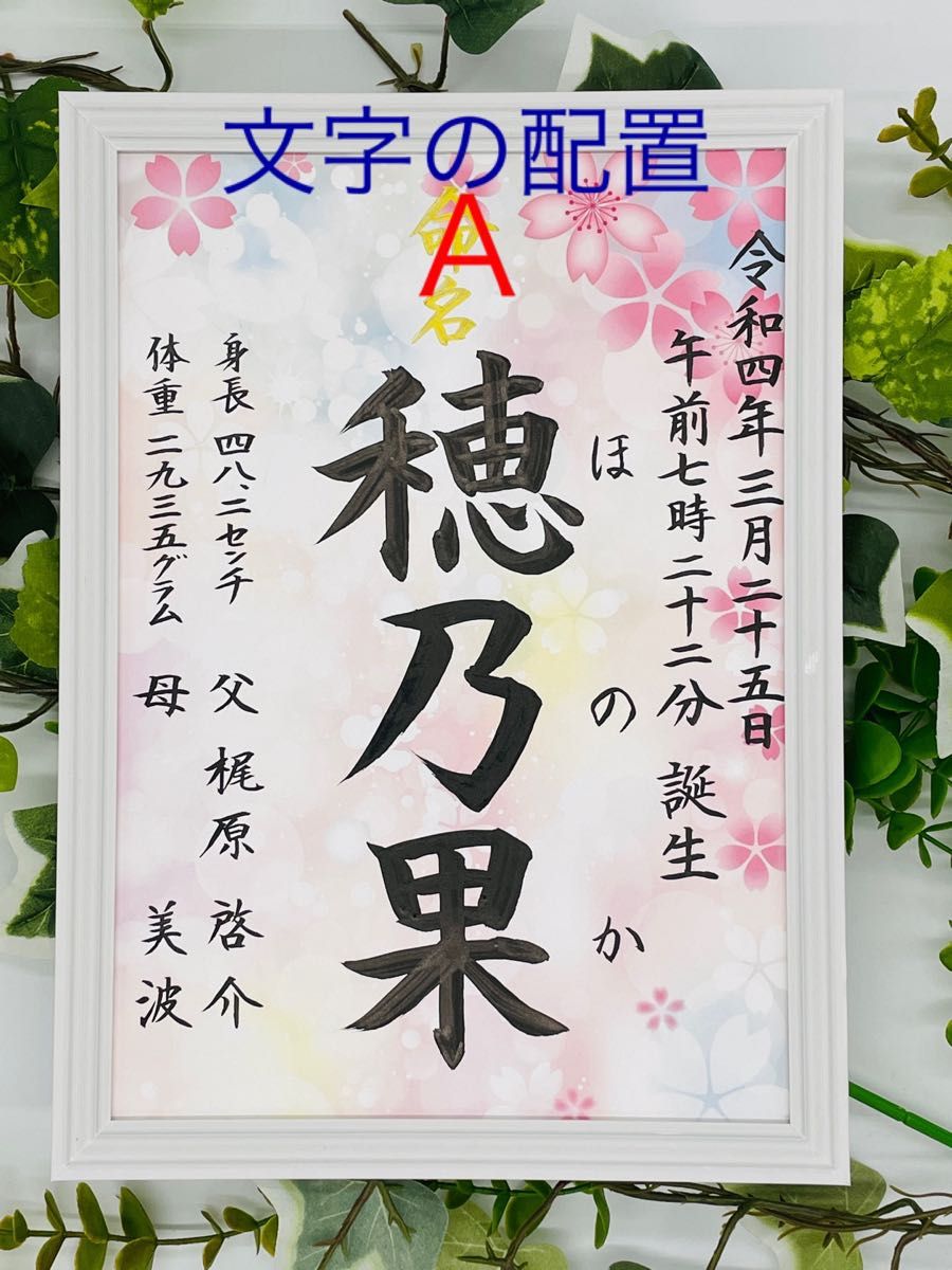 フレーム付き手書き命名書A4判　オーダー3