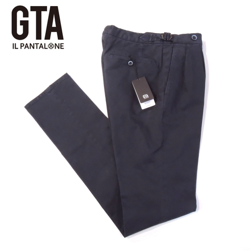 【定価3.5万・新品・48】 GTA HERRICK ガーメントダイ ストレッチコットンツイル サイドアジャスター2プリーツパンツ ネイビー 28405-852H