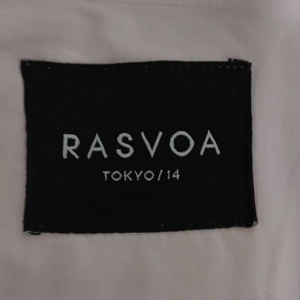 535 良品 RASVOA ラスボア シャツ ホワイト系 フリーサイズ イラストロゴ アウトポケット 清涼 半袖 綿100％ スタイリッシュ 古着 メンズ_画像8