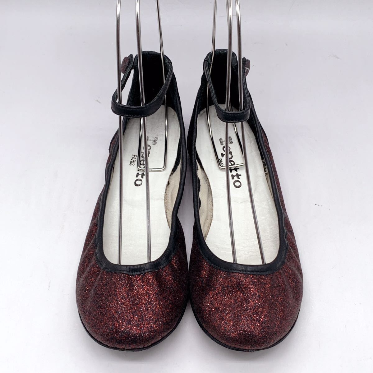 レディース Repetto (レペット) バレエシューズ フラットシューズ ラメ レザー ストラップ レッド パープル ブラック 36 23cm フランス製 