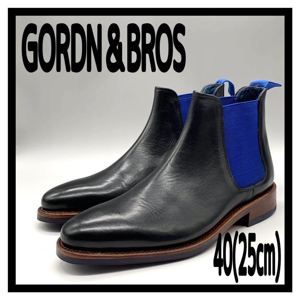 GORDN＆BROS (ゴードン＆ブロス) ドレスシューズ サイドゴアブーツ プレーントゥ ダイナイトソール レザー ブラック ブルー 40 25cm 革靴