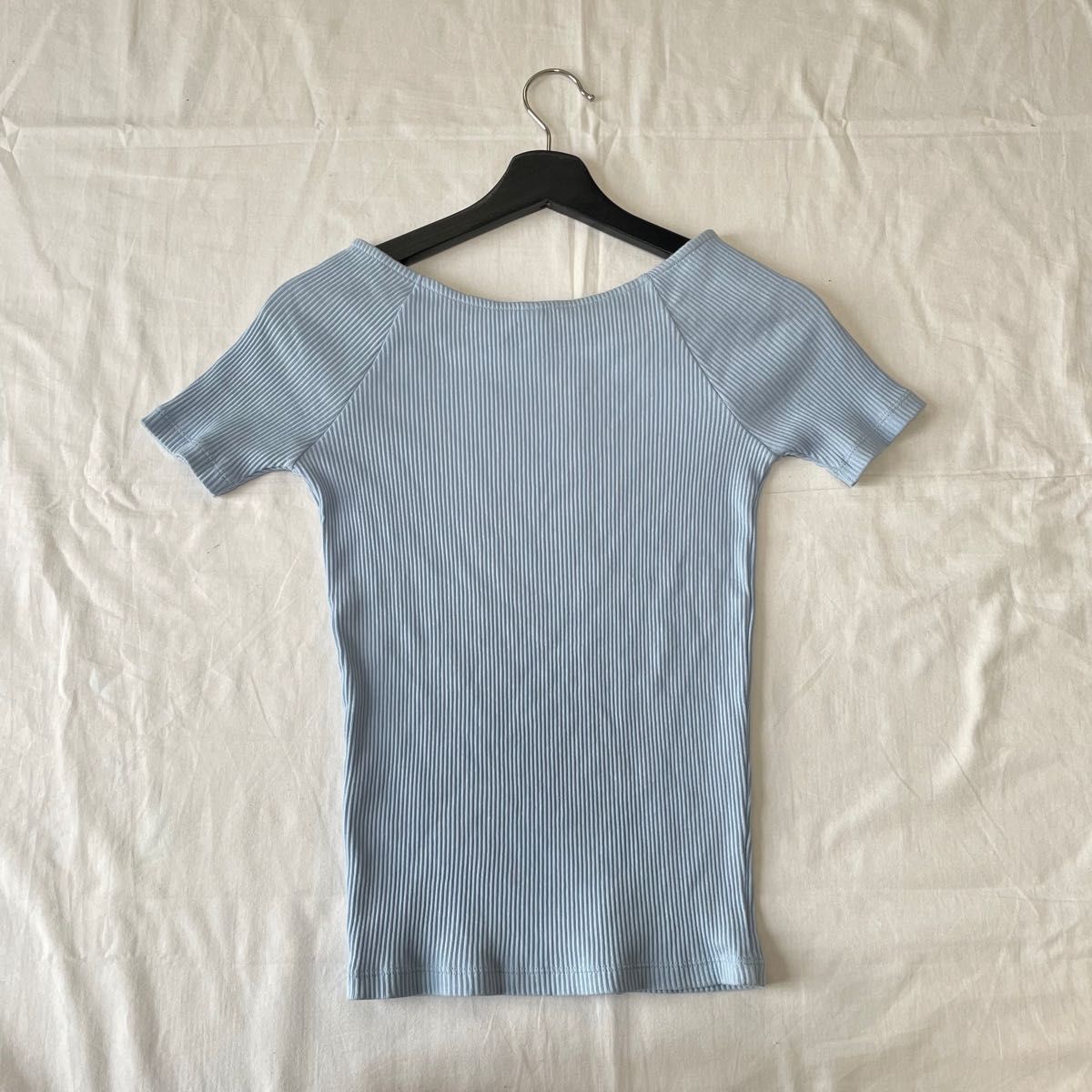 UNIQLO/ユニクロ【リブバレエネックT（半袖）S ブルー】241-401463 2017年製 タイト 伸縮 tシャツ 