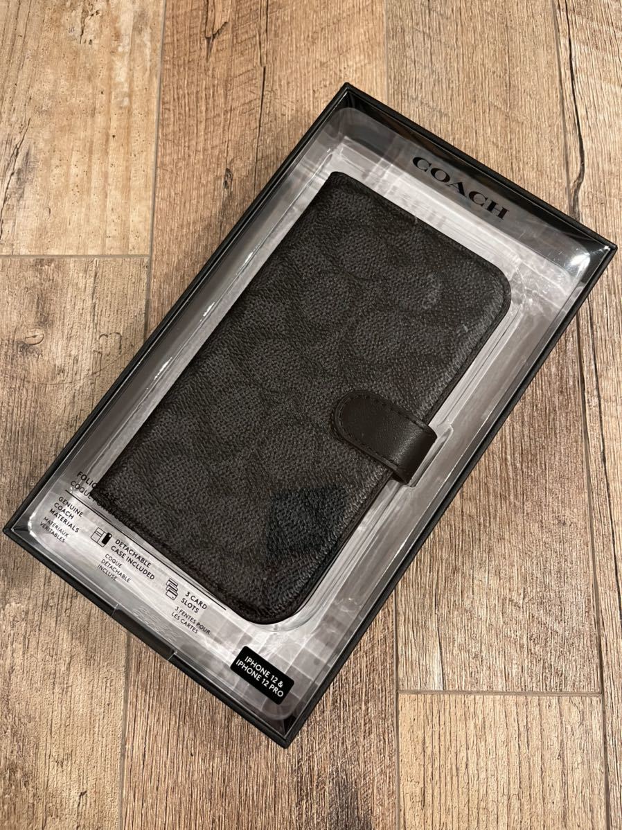 超格安一点 新品 COACH iPhone12 シグネチャー コーチ ブラック 手帳型