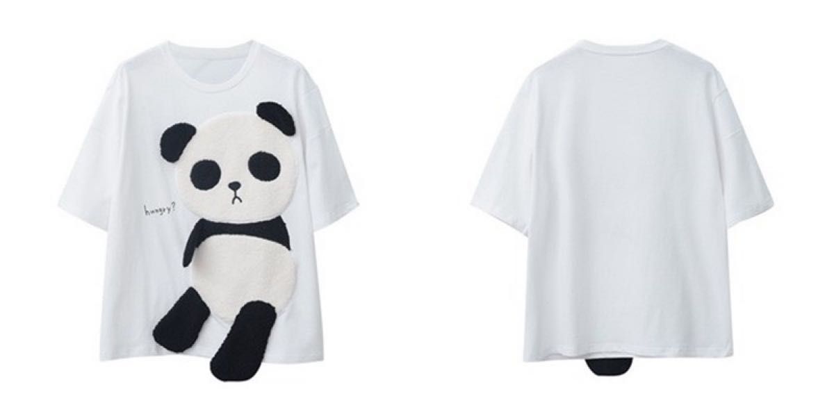 【006290XL】パンダ 半袖 Tシャツ ビッグシルエット ホワイト 半袖Tシャツ