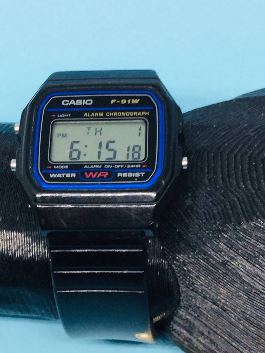 (Y01)CASIO(*'▽')カシオデジタル・F-91Wアラーム・クロノ（電池交換済み）ブラック・メンズ腕時計USED（送料全国一律185円）日常使いに。_日常使いにいかがですか。