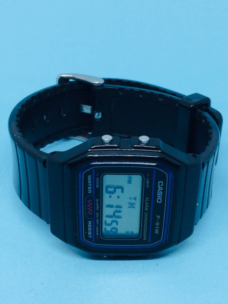 (Y01)CASIO(*'▽')カシオデジタル・F-91Wアラーム・クロノ（電池交換済み）ブラック・メンズ腕時計USED（送料全国一律185円）日常使いに。_画像7