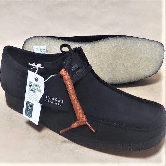 UK9.0 クラークスワラビーロー CLARKS WALLABEE-Lo 黒スエード 替ヒモ付_画像2