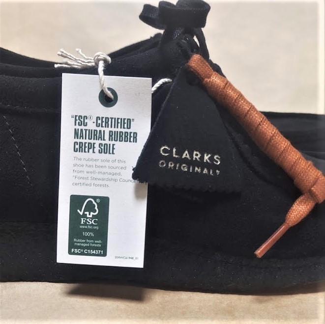 UK9.0 クラークスワラビーロー CLARKS WALLABEE-Lo 黒スエード 替ヒモ付_画像4