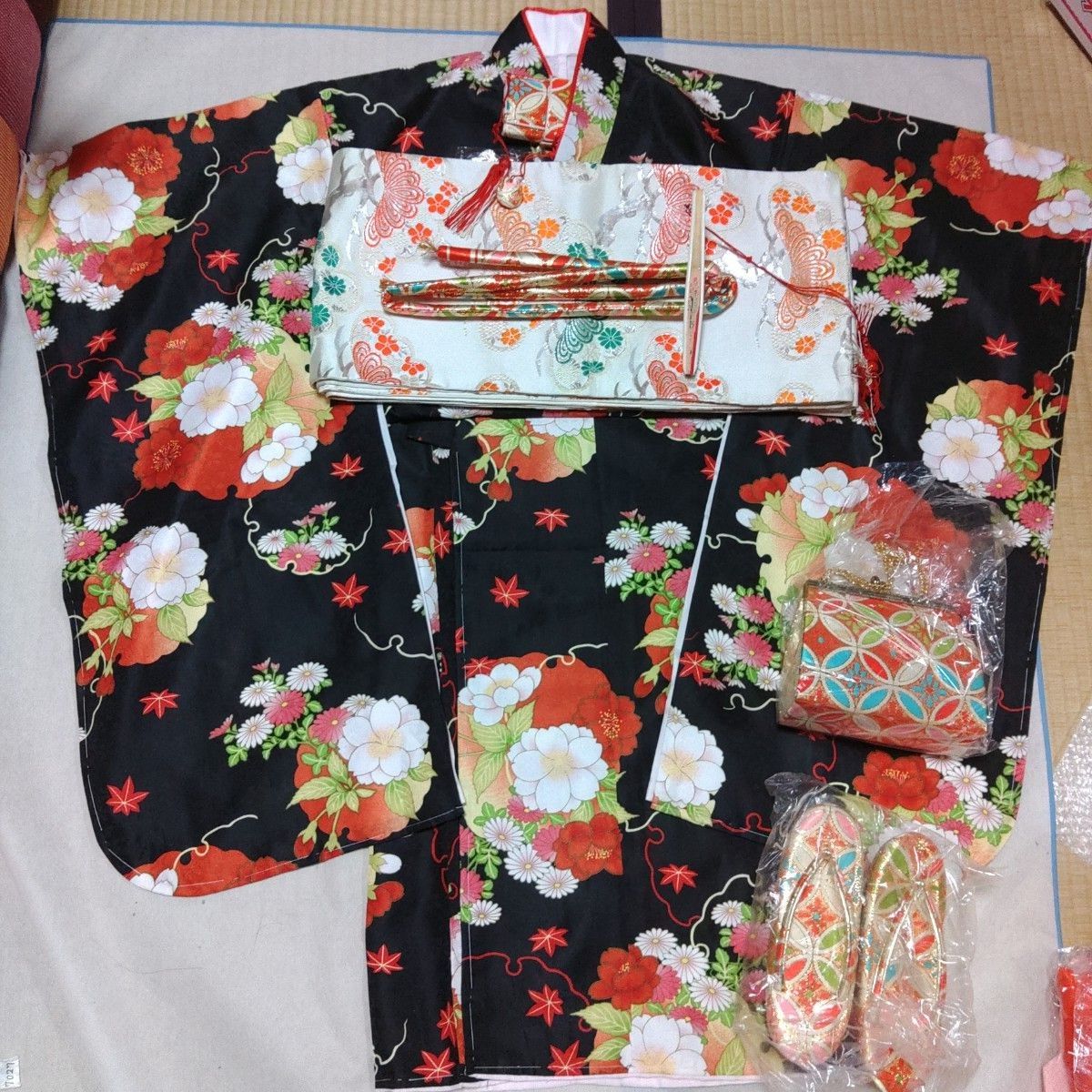 7歳七五三祝着物フルセットJAPANstyle疋田柄市松模様作り帯はこせこ