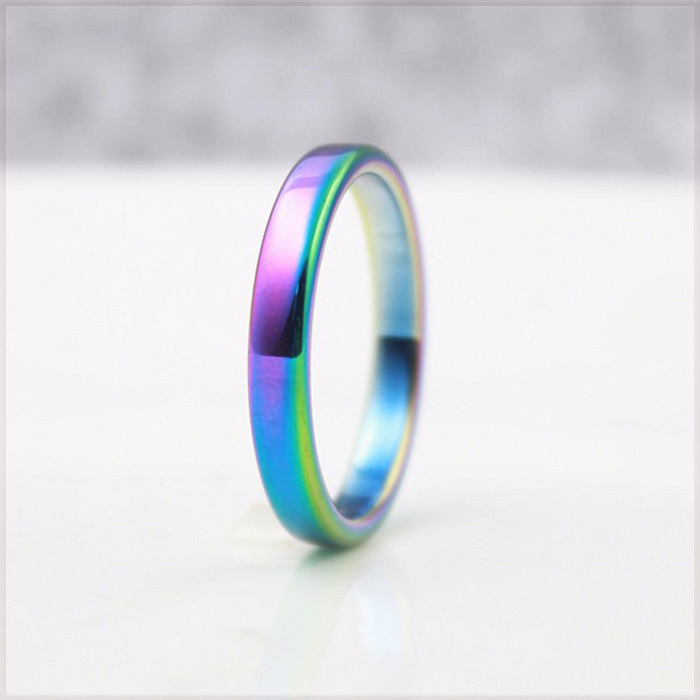 [RING] Hematite Rainbow ヒート グラデーション 焼き色 虹色 レインボー カラー ヘマタイト スムース フラット 4mm リング 19号_画像1