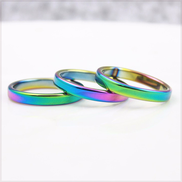 [RING] Hematite Rainbow ヒート グラデーション 焼き色 虹色 レインボー カラー ヘマタイト スムース フラット 4mm リング 19号_画像4