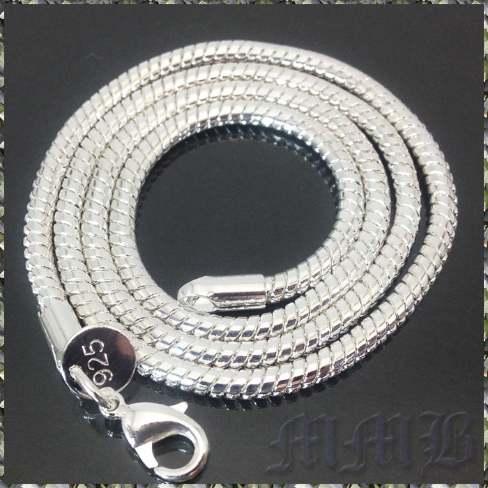 [NECKLACE] 925 Sterling Silver Plated Snake Chain シルバー スネーク チェーン ネックレス φ2.8x600mm (24g) 【送料無料】_画像1